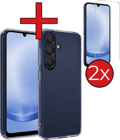 Hoesje - Met 2x Screenprotector - Geschikt voor Samsung Galaxy A25 - Sterk & Shockproof - Telefoon Hoes - Back Cover - Siliconen Case - Telefoonhoes - Transparant