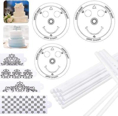 Multi Floor Taartstandaard met 4 Taarttemplates, 18 Plastic Steunen voor Bruiloft en Verjaardag (9/12/16 cm)