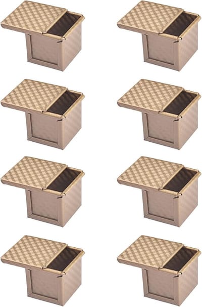Vierkante Bakvorm - Broodvorm Toastvorm - Brood Bakken - Met Deksel - 8 stuks 7.5 cm - Goud