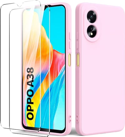 Geschikt voor Oppo A38 4G - Schokbestendig - Met 2 gehard glas - Back Cover Hoesje - Roze