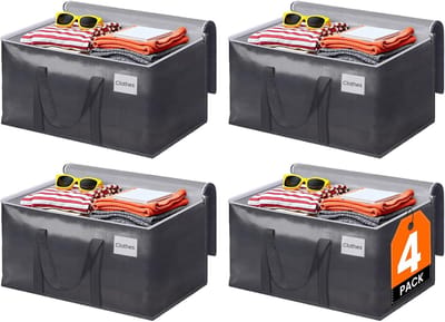 Verhuisopbergzakken - Opbergzakken kleding - Opslag en transport - Zwaar belastbaar en stevig - 4 stuks 125L - Grijs