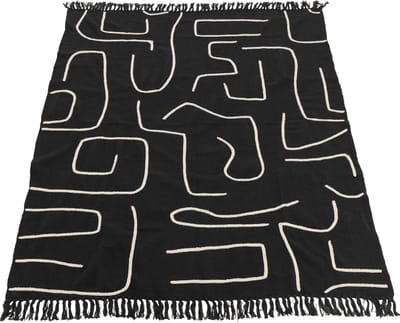 J-Line plaid Strepen/Bogen - katoen - zwart/wit - 180 x 130 cm