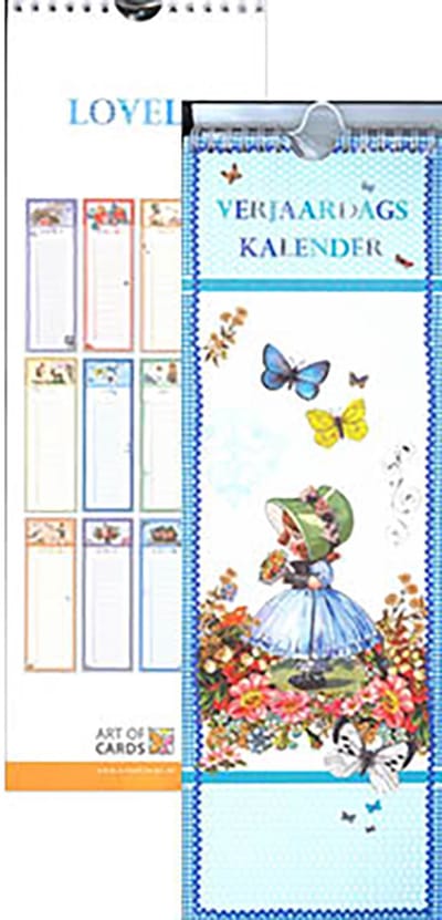 Verjaardagskalender Lovely - Geen jaartal - Ophangbaar - Diverse Kleuren  - 13 x 39,5 x 0,6 cm