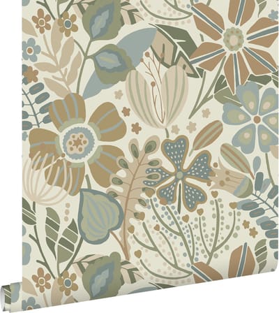 ESTAhome behang bloemmotief beige, blauw en groen - 53 cm x 10.05 m - 139676