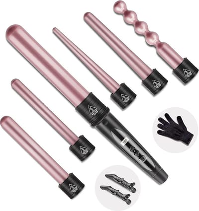 Wafeltang Voor Dik en Dun Haar - Krultang 6 in 1 – Wave Tang Voor krullen – Krultang 5 in 1 met Handschoenen – Met Haarspelden - Rose