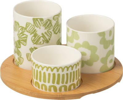 J-Line aperoschaal + dienblad - bamboe/keramiek - groen - doos van 3
