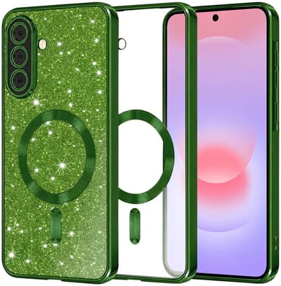 Hoesje geschikt voor Samsung Galaxy A37 - Techsuit Luxury Glitter Back Cover - Geschikt voor MagSafe - Donkergroen