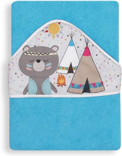 Interbaby Badcape Indianenbeer Junior 100 Cm Katoen Blauw