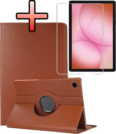 Hoes - Geschikt voor Samsung Galaxy Tab A11 Plus - Met Screenprotector - 360 Graden Draaibare Hard Cover Case - Tablet Hoesje Draaibaar - Bruin