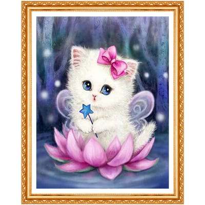 Kleurrijke foto's rond 5D diamant schilderij vol, kat diamant borduurwerk, doe-het-zelf, kristal kruissteek 20X30CM blue