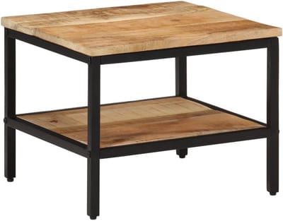 Houten Salontafel - Koffietafel Met Plank - Woonkamer Meubel - Massief Mangohout Met Ijzer - 45x45x35 cm - Natuurlijk Hout