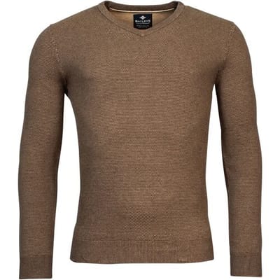 Baileys Trui V-Neck Allover 2-Tone Structure Knit Taupe / male