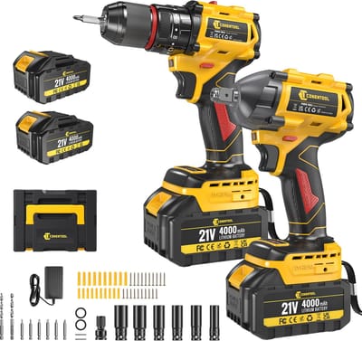 CONENTOOL 21V 2-in-1 Gereedschapsset - 700Nm Slagmoersleutel en 55Nm Boormachine - 2× 4000 mAh Accu’s