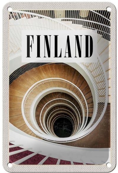 Blechschild Reise 12x18cm Finnland Treppen Gebäude Stufen Gang Schild