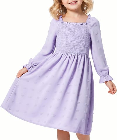 Elegante meisjesjurk met vierkante hals en lange mouwen voor feesten en casual gebruik, maat 4-14 jaar