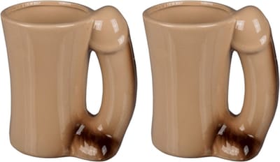 Out of the Blue Penis mok - 2x - Piemel beker - porcelein - 300 ml - 14 x 8,5 cm - vrijgezellenfeest