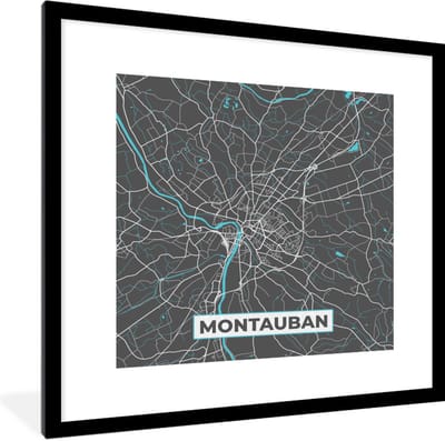 Fotolijst incl. Poster - Montauban - Frankrijk - Plattegrond - Kaart - Stadskaart - 40x40 cm - Posterlijst