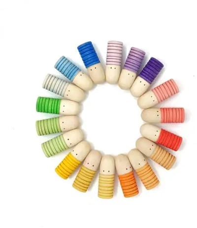 Houten figuren - Robots - Brots - Pastelkleuren en regenboogkleuren- 18 stuks - Open einde speelgoed - Educatief montessori speelgoed