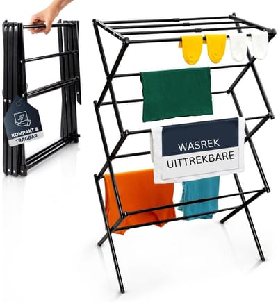 CLGP® Droogmolen met Voet voor Camping & Thuis - Wasrek Staand - Droogrek Inklapbaar - Zwart