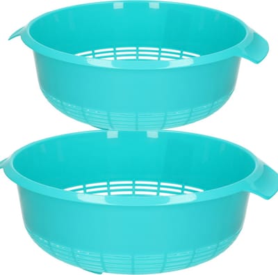 Plasticforte kunststof keuken vergieten - combi set - blauw - 27 x 10 cm en 23 x 9 cm