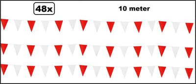 48x Vlaggenlijn rood/wit 10 meter - Vlaglijn thema feest festival party versiering slinger