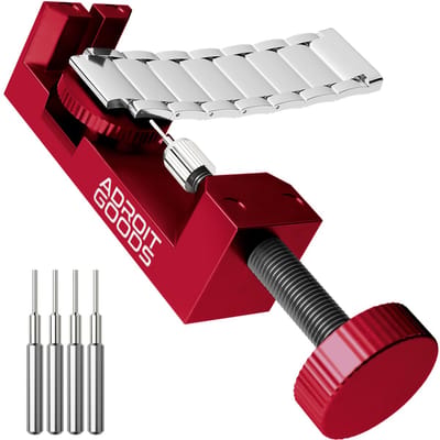 AdroitGoods Horlogeband Inkorter - Staal - Horloge Gereedschap - Horloge Pin Verwijderaar - Inclusief 4 Pinnen - Rood
