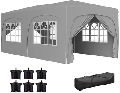 Partytent opvouwbaar - Paviljoen - 3 x 6 m - Easy up - Waterdicht - met Zijwanden - Weerbestendig - Lichtgrijs
