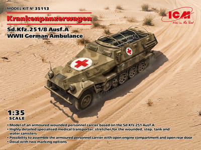 ICM Modelbouwpakket Militaire voertuigen - 35113 WWII German Ambulance Sd.Kfz.251/8 Ausf.A Krankenpanzerwagen Plastic - 1:35 - Modelbouw