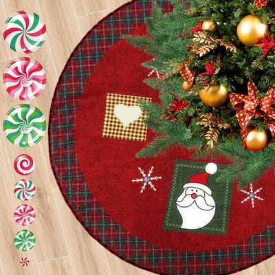 36 Inch Rode Kerstboomrok met 8 Stuks Kerst Candy Stickers voor Binnen Decoratie, Perfect voor Feestelijke Kerstversiering en Kerstboom Accessoires