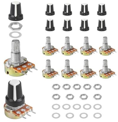 Draaipotentiometer Lineair met 10 Witte Knoppen - Verkrijgbaar in Diverse Weerstanden (1K-1M Ohm)