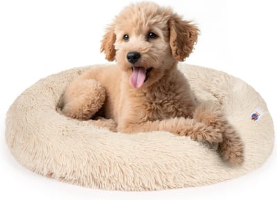 Pet Perfect Donut Hondenmand 80 cm – Fluffy Hondenkussen – Wasbaar - Beige
