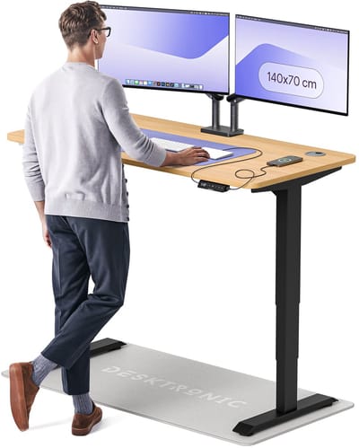 Desktronic HomePro Zit-sta Bureau Elektrisch In Hoogte Verstelbaar, 140x70cm Zwart/Eiken, Stille Dubbele Motor, Hoogte 62-126cm