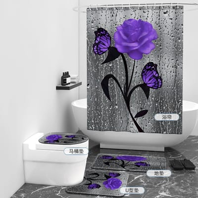 Floraweg Douchegordijn,Shower Curtain,badgordijn,badkamergordijn,Zonnebloem, roos,-topkwaliteit - digitale printen -Anti Schimmel - Inclusief 12 ringen -met 12 stuks douchegordijnhaken – Waterdicht -Wasbaar- Polyester - 180x200 cm