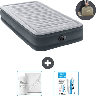 Intex Luchtbed - 1 Persoons - 99 x 191 x 33 cm - Grijs - Inclusief pomp - Hoeslaken en Reparatieset