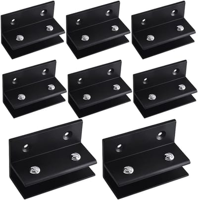 Set van 8 F-vormige glasklemmen, wandgemonteerde glazen planksteunen, spiegelplank paneel houderbeugels, 8-10 mm klemmen [zwart]