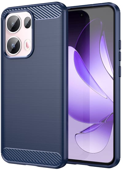 MobyDefend Hoesje - Geschikt voor Oppo Reno13 Pro - TPU Backcover - Geborstelde Metaal & Carbon-Look - Blauw