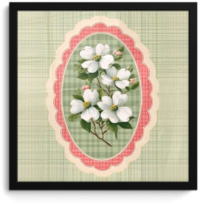 Poster in lijst - Fotolijst 40x40 cm - Posters - Bloemen - Illustratie - Geruit - Groen - Posterlijst zwart - Decoratie - Wanddecoratie woonkamer - Muurdecoratie slaapkamer