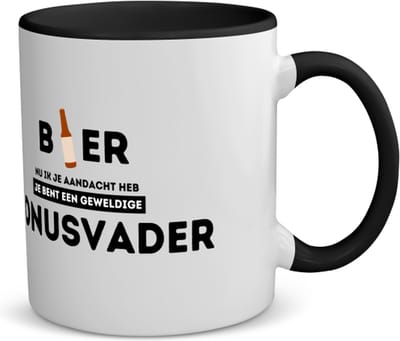 Akyol - bier, nu ik je aandacht heb je bent een geweldige bonusvader koffiemok - theemok - zwart - Papa - de beste bonusvader - vader cadeautjes - vaderdag - verjaardagscadeau - verjaardag - cadeau - gift - vader artikelen - 350 ML inhoud