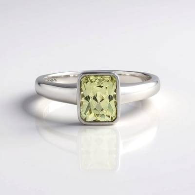 Cavill - Kanariegele Kunziet Ring 1,83 ct - 925 Sterling Zilver - Achthoekige Radiant Cut - Bezel Zetting - Elegante Zilveren Ring Vrouw