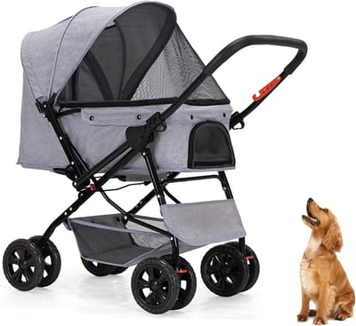 Hondenbuggy - Dierenwagen Kinderwagen - Comfortabel Reizen - Inklapbaar Met Opbergmand - Tot 6 kg - Grijs