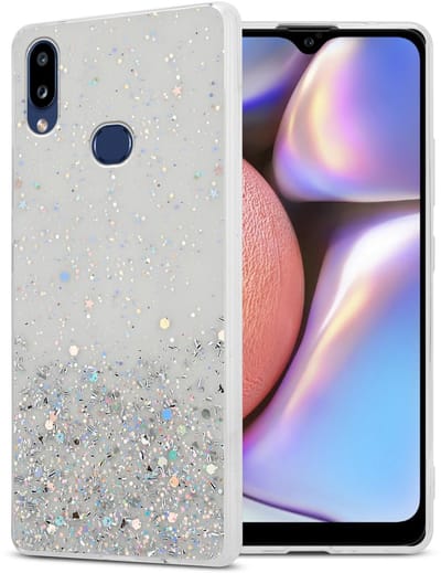 Cadorabo Hoesje geschikt voor Samsung Galaxy A10s / M01s in Transparant met Glitter - Beschermhoes van flexibel TPU silicone met fonkelende glitters Case Cover Etui