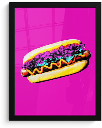 Poster in lijst - Fotolijst 30x40 cm - Posters - Hotdog - Roze - Retro - Posterlijst zwart - Decoratie - Wanddecoratie woonkamer - Muurdecoratie slaapkamer