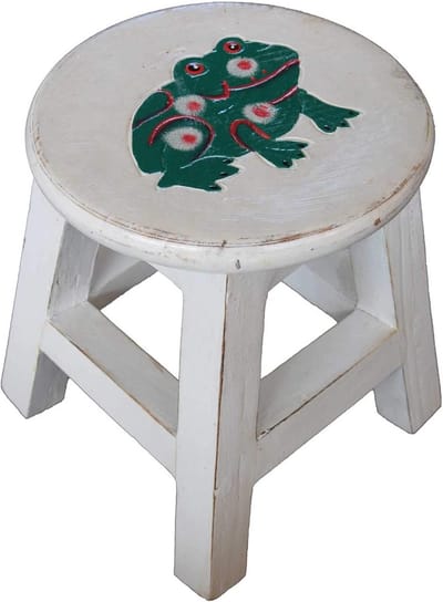 Massief Houten Kinderkruk & Voetenbank met Handgeschilderd Dierenmotief (30 cm)