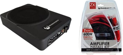 Phoenix Gold ZR10P 10 inch Actieve underseat subwoofer met 400 watt + Kabel aansluitset / Auto subwoofer