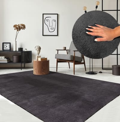 Karpet24 Loft – Luxe, Fluweelzacht Effen Vloerkleed in Antraciet, Modern & Stijlvol-80 x 150 cm