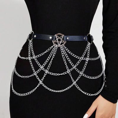Ceinture en Cuir PU pour Femme avec Chaînes, Ceinture en Cuir pour Femme, Ceinture pour Femmes, Ceinture à Chaînes Faite à la Main, Ceinture de Taille pour Femme, Cadeau pour Elle. gray