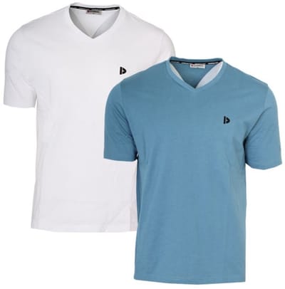 2-Pack Donnay - T-shirt (Berno) - Sportshirt - V-hals shirt - Heren - White/Light Denim blue (786) - maat S