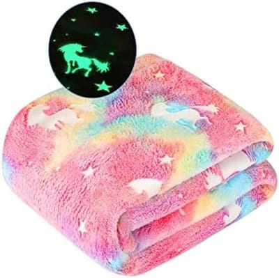 Cuddly Unicorn Rainbow Dekentje voor Kinderen, Schitterend in het Donker, Perfect als Cadeau voor Jongens en Meisjes, Fleece Babydeken en Geboorte Dekentje