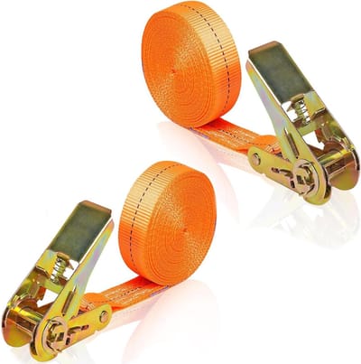 Spanbanden met ratel - Sjorbanden set - Bagage vastzetten - Sterke metalen gesp - 6 meter lengte - Oranje