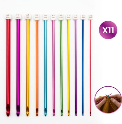 DIVERZA Tunische Haaknaalden - Tunisch Haken - Breinaalden - Tunisian Crochet set - 11 delig